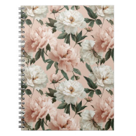 Vrouwelijke Blush Pioen Witte Bloemmotief Notitieboek