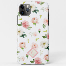 Vrouwelijke Blush Roses Patroon met Monogram Case-Mate iPhone Case