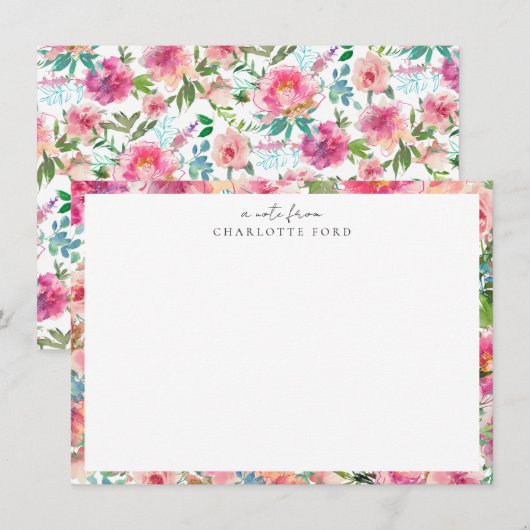 Vrouwelijke Blush Roze Blauwgroen Pioen Roos Girly Notitiekaartje (Voorkant / Achterkant)