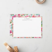 Vrouwelijke Blush Roze Blauwgroen Pioen Roos Girly Notitiekaartje (Voorkant / Achterkant in situ)