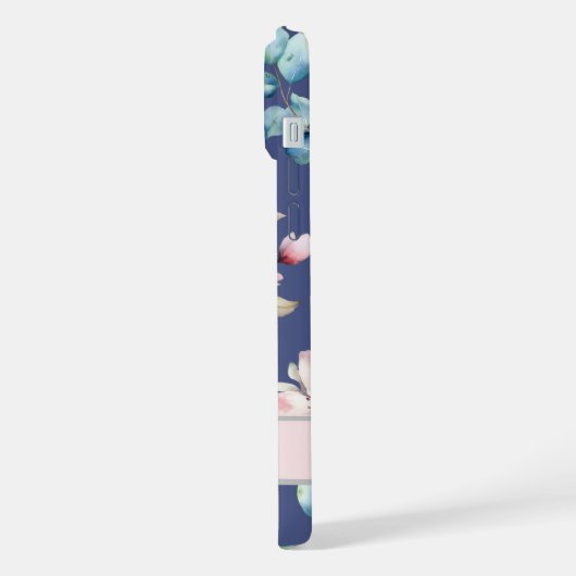 Vrouwelijke Blush Roze Bloemen Blauwe Telefoon Cas iPhone Hoesje (Linkerkant)