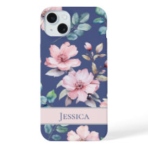 Vrouwelijke Blush Roze Bloemen Blauwe Telefoon Cas