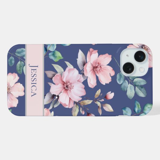 Vrouwelijke Blush Roze Bloemen Blauwe Telefoon Cas iPhone Hoesje (Achterkant horizontaal)