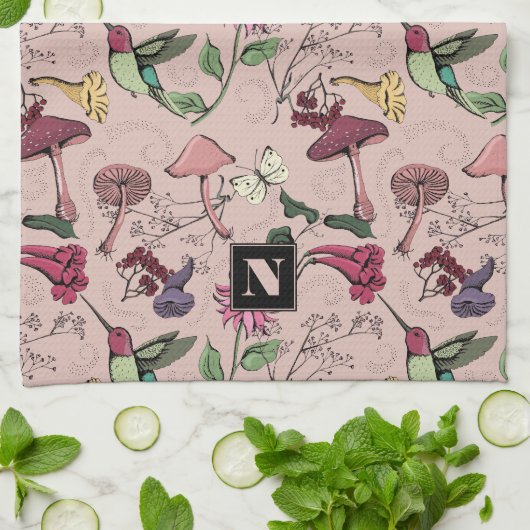 Vrouwelijke Blush Roze Bloemen Kolibrie Tuin Theedoek (Gevouwen)