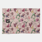 Vrouwelijke Blush Roze Bloemen Kolibrie Tuin Theedoek (Horizontaal)