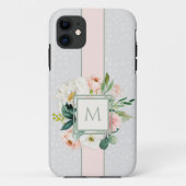 Vrouwelijke Blush Roze Bloemen met uw Monogram Case-Mate iPhone Case (Achterkant)