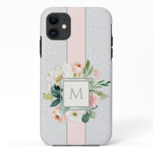 Vrouwelijke Blush Roze Bloemen met uw Monogram