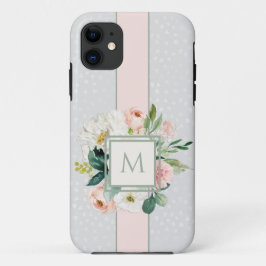 Vrouwelijke Blush Roze Bloemen met uw Monogram Case-Mate iPhone Case
