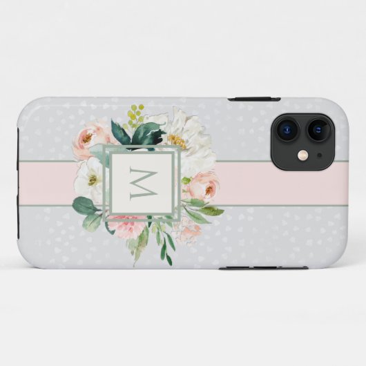 Vrouwelijke Blush Roze Bloemen met uw Monogram Case-Mate iPhone Case (Achterkant (horizontaal))