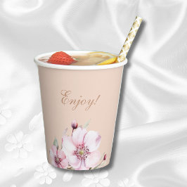 Vrouwelijke Blush Roze Bloemen Rozen Baby shower Papieren Bekers