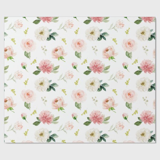 Vrouwelijke Blush Roze Bloemen Waterverf Patroon Cadeaupapier (Vlak)