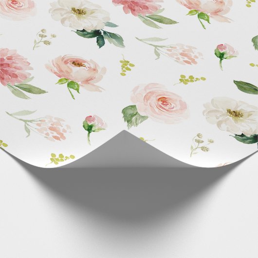 Vrouwelijke Blush Roze Bloemen Waterverf Patroon Cadeaupapier (Hoek)