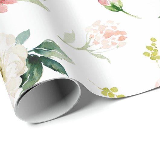 Vrouwelijke Blush Roze Bloemen Waterverf Patroon Cadeaupapier (Rol Hoek)