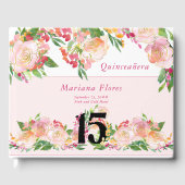 Vrouwelijke Blush Roze en Gouden Bloemen 15e Verja Gastenboek (Voorkant)
