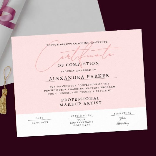 Vrouwelijke Blush Roze En Witte Certificaatondersc Poster