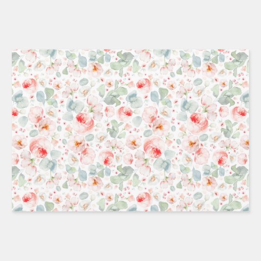Vrouwelijke Blush Roze en Witte Waterverf Bloemen  Inpakpapier Vel (Voorkant 3)