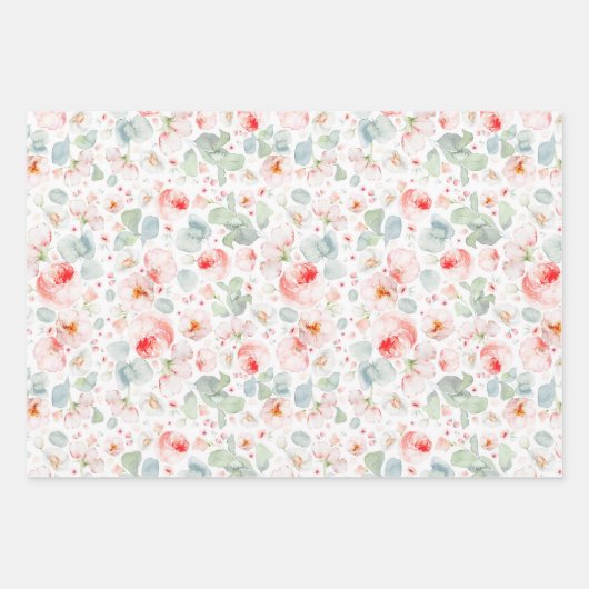 Vrouwelijke Blush Roze en Witte Waterverf Bloemen  Inpakpapier Vel (Voorkant 2)