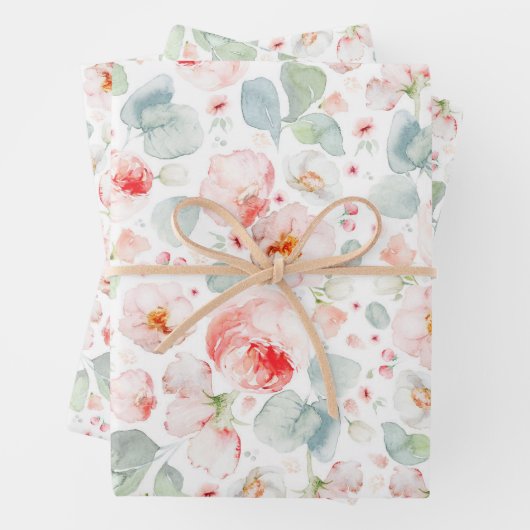 Vrouwelijke Blush Roze en Witte Waterverf Bloemen  Inpakpapier Vel (In situ)