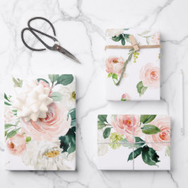 Vrouwelijke Blush Roze en Witte Waterverf Bloemen Inpakpapier Vel