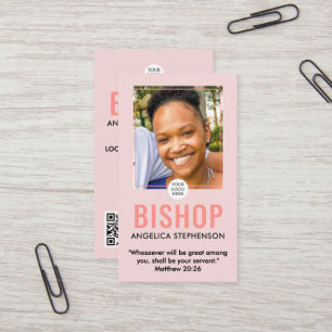 Vrouwelijke Blush Roze Foto QR Logo Kerk Bisschop  Visitekaartje