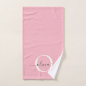 Vrouwelijke Blush Roze Grijs Monogram Script Naam Bad Handdoek (Handdoek)