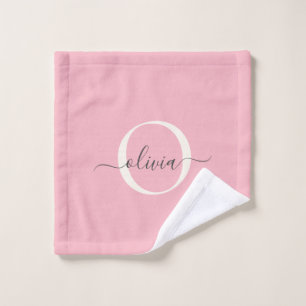 Vrouwelijke Blush Roze Grijs Monogram Script Naam Bad Handdoek