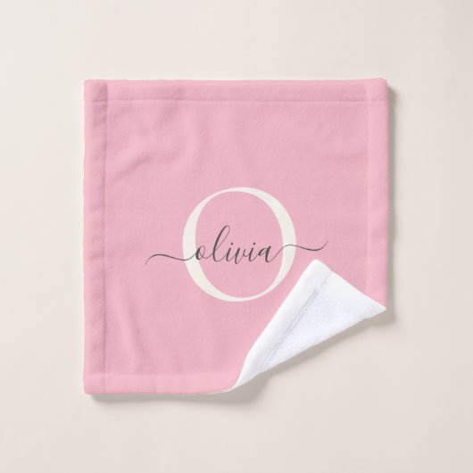 Vrouwelijke Blush Roze Grijs Monogram Script Naam Bad Handdoek (Wasdoekje)