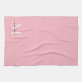 Vrouwelijke Blush Roze Grijs Monogram Script Naam  Theedoek (Horizontaal)