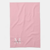 Vrouwelijke Blush Roze Grijs Monogram Script Naam  Theedoek (Verticaal)