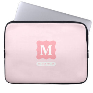 Vrouwelijke Blush Roze Minimalist Chique Monogram  Laptop Sleeve