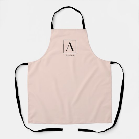 Vrouwelijke Blush Roze Monogram Eerste Script Chic Schort (Voorkant)