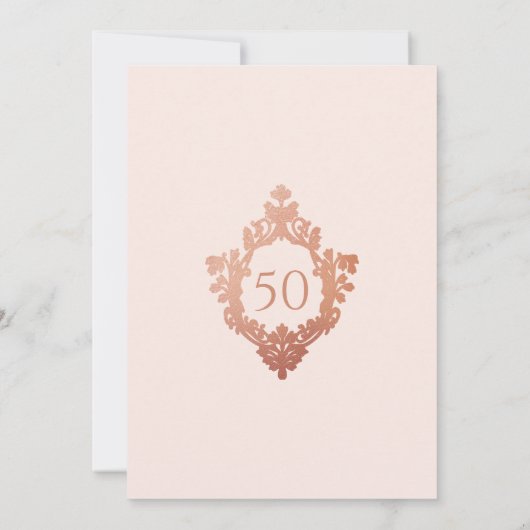 Vrouwelijke Blush Roze Rose Gold Crest 50ste verja Kaart (Achterkant)