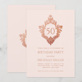 Vrouwelijke Blush Roze Rose Gold Crest 50ste verja Kaart (Voorkant / Achterkant)
