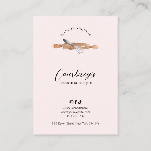 Vrouwelijke Blush Roze Waterverf Art Cookies Care Visitekaartje (Achterkant)