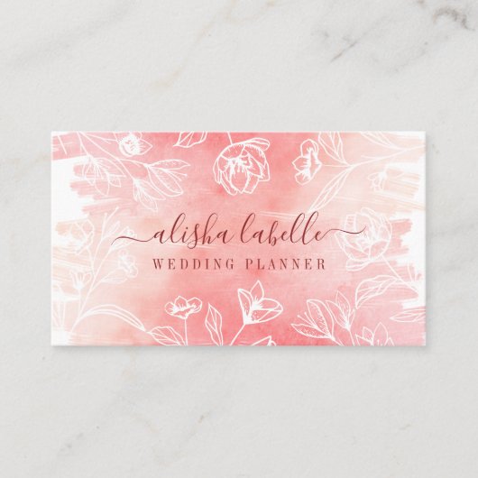 Vrouwelijke Blush Roze Waterverf Wassen & Kant Blo Visitekaartje (Voorkant)