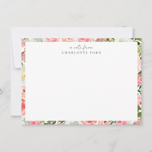 Vrouwelijke Blush Roze Wit Meisje Botanische Bloem Notitiekaartje (Voorkant)