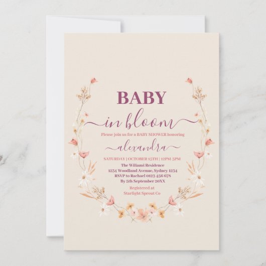 Vrouwelijke Boho Baby in Bloom Bloemendouche Kaart (Voorkant)