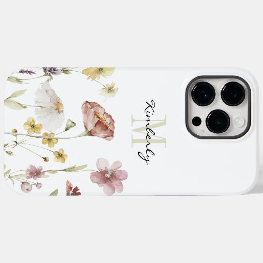 Vrouwelijke Boho Botanische Wildbloemen met Monogr Case-Mate iPhone Case (Achterkant (horizontaal))