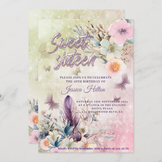 Vrouwelijke bokeh Vlinder boho bloemig sweet sixte Kaart (Voorkant / Achterkant)