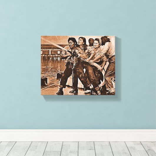 Vrouwelijke brandweerlieden Pearl Harbour 7 decemb Canvas Afdruk (Insitu (Houten vloer))