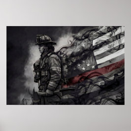 Vrouwelijke brandweerman Rode Lijn Amerikaanse vla Poster