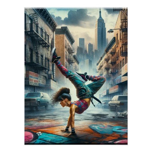 Vrouwelijke Breakdancer NYC – Urban B-Girl Art Perfect Poster (Voorkant)