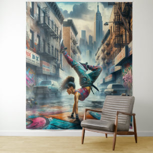 Vrouwelijke Breakdancer NYC – Urban B-Girl Art Wandkleed