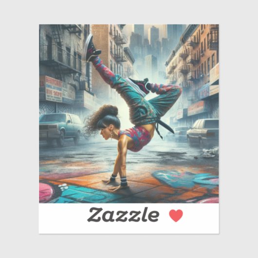Vrouwelijke Breakdancer NYC – Urbane B-Girl Kunst Sticker (Vel)