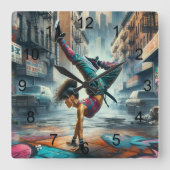 Vrouwelijke Breakdancer NYC – Urbane B-Girl Kunst Vierkante Klok (Voorkant)