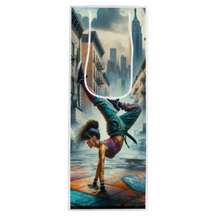Vrouwelijke Breakdancer NYC – Urbane B-Girl Kunst Wijn Cadeautas