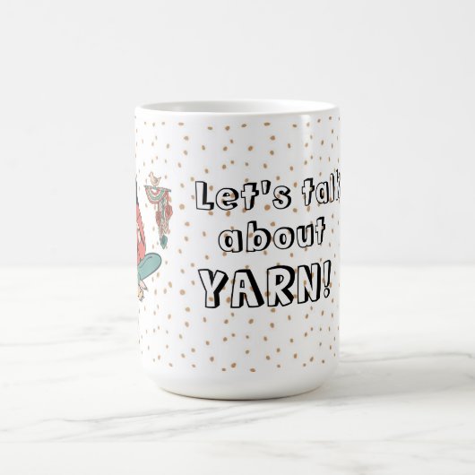 Vrouwelijke breiende kat, laten we het hebben over koffiemok (Center)