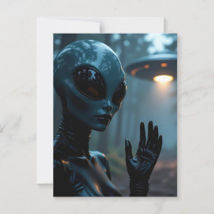 Vrouwelijke Buitenaardse Alien en UFO Briefkaart