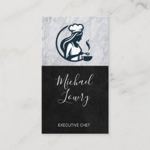 Vrouwelijke Chef Koken Logo   Restaurant Visitekaartje