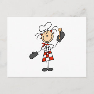 Vrouwelijke Chef Met Ovenwanten en Houten Lepel Briefkaart